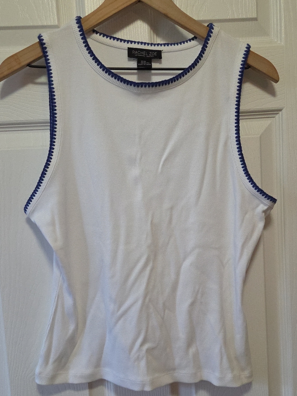 Rachel Zoe White Tank with Blue Trim
